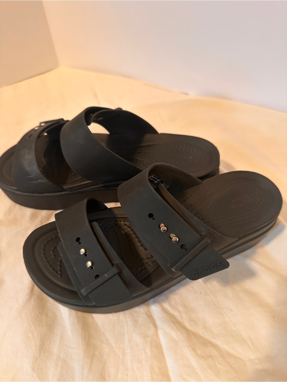 CROCS Brooklyn Black Double-Strap Slide Wedge Sandals